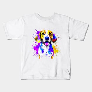 Colorful Beagle Splatter Art - A Tail-Wagging Delight Kids T-Shirt